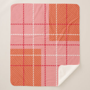 Plaid Checkered Fabric Pattern in pink, pale oran Sherpa Blanket