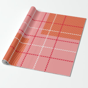 Plaid Checkered Fabric Pattern in pink, pale oran Wrapping Paper