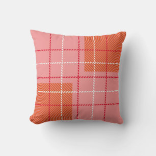 Plaid Chequered Fabric Pattern in pink, pale oran Throw Pillow
