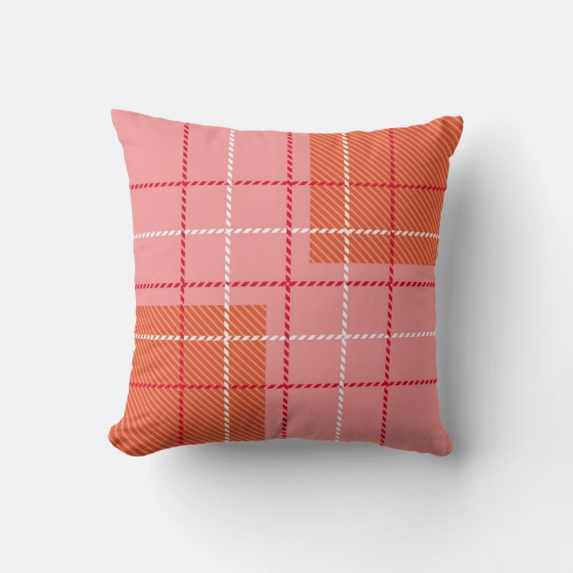 Plaid Chequered Fabric Pattern in pink,  pale oran Throw Pillow (Front)