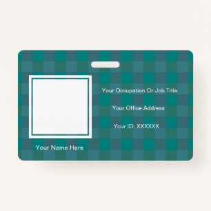 Plaid Chequered Teal Photo Text Templates Employee Badge