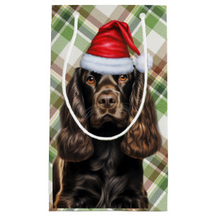 Plaid Chocolate Cocker Spaniel Christmas Dog Small Gift Bag