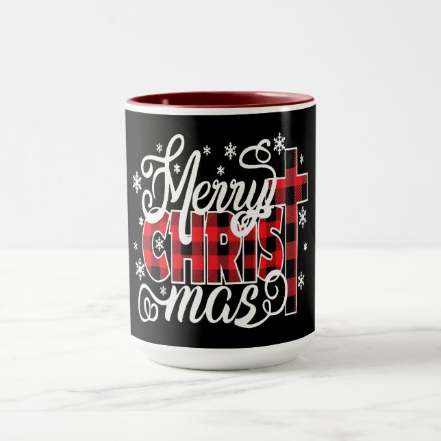 Plaid CHRIST Design with Cross and Snowflakes Mug (Center)