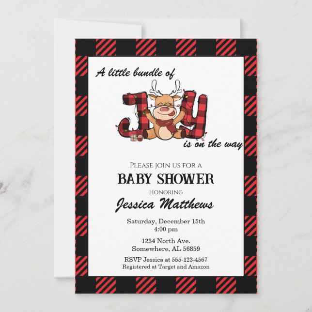 Plaid Christmas Bundle of Joy Baby Shower Invitation (Front)