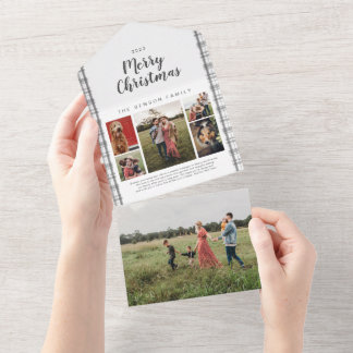 Plaid Christmas Charcoal 6 Photo Holiday All In On All In One Invitation