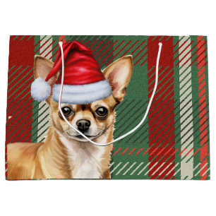 Plaid Christmas Chihuahua Dog Large Gift Bag