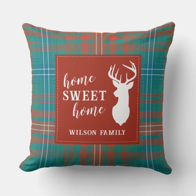 Plaid Christmas Clan Wilson Family Rustic Tartan Throw Pillow (Front)