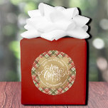 Plaid Christmas  Classic Round Sticker<br><div class="desc">Merry Christmas in chic white lettering on a splash of faux gold foil,  these round stickers are personalized with Sweet Holiday Wishes and your family name in chic lettering on a pattern of gold squiggles on a holiday plaid pattern. MATCHING paper plates,  napkins and MORE designs in our store.</div>