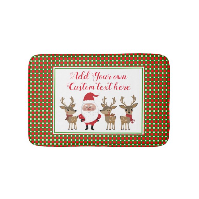 Plaid Christmas Custom Typography Santa Claus Bath Mat (Front)
