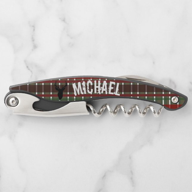 Plaid Christmas Deer Hunter Stocking Stuffer Corkscrew (Front)