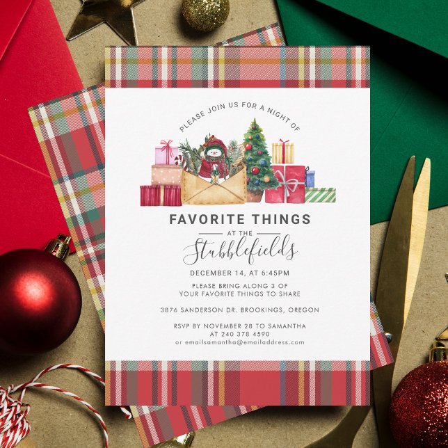 Plaid Christmas Favourite Things Holidays Party Invitation (Plaid Rustic Christmas Favorite Things Gathering Invitation)