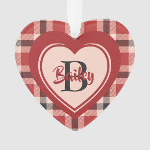 Plaid Christmas Heart w/Pink Tattoo Personalized Ornament