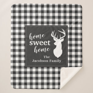 Plaid Christmas Holiday Home Sweet Sherpa Blanket