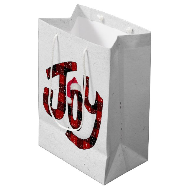Plaid Christmas Joy with Snowflakes  Medium Gift Bag (Front Angled)
