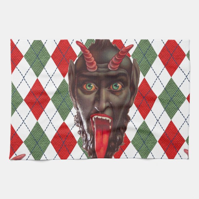 plaid christmas krampus kitchen towel (Horizontal)