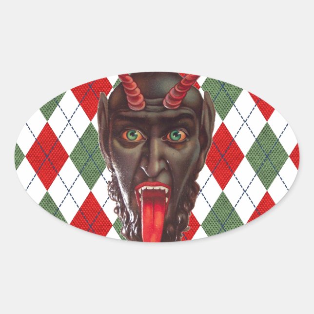 plaid christmas krampus oval sticker (Front)