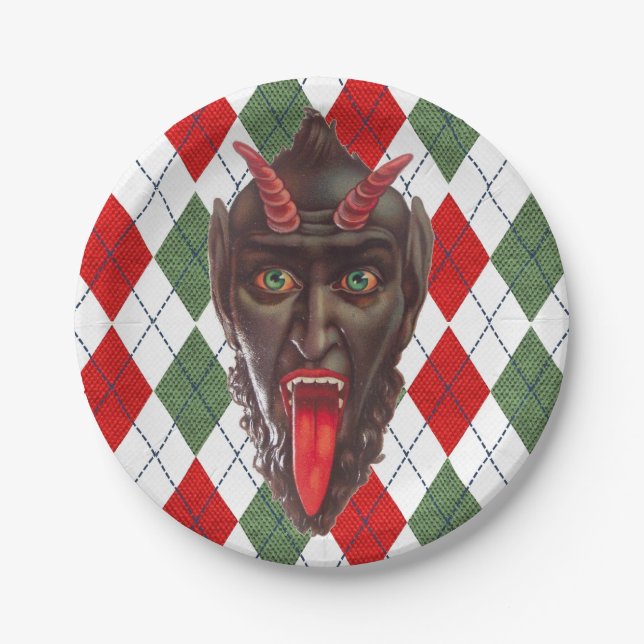 plaid christmas krampus paper plate (Front)