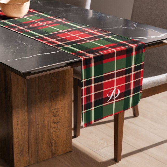 Plaid Christmas Monogram Name Holiday Pattern Medium Table Runner (Plaid Christmas Monogram Name Holiday Pattern Medium Table Runner)