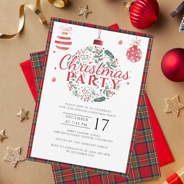 Plaid Christmas Party Rustic Stewart Tartan Invitation (Rustic Plaid Christmas Tartan Stewart Party Invitation)