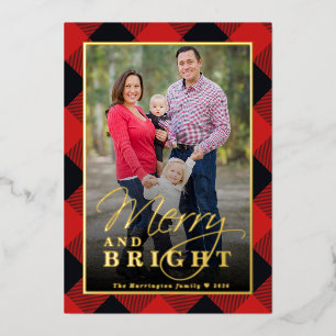 Plaid Christmas Photo Gold Foil Holiday Card