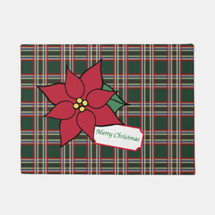 Plaid Christmas Poinsettia Doormat