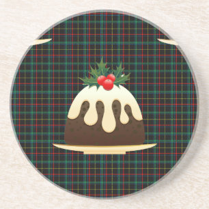 plaid christmas puddings coaster
