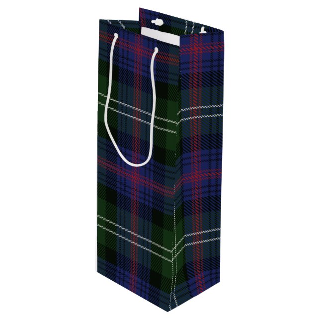 Plaid Christmas Tartan Clan Sutherland Green Check Wine Gift Bag (Front Angled)