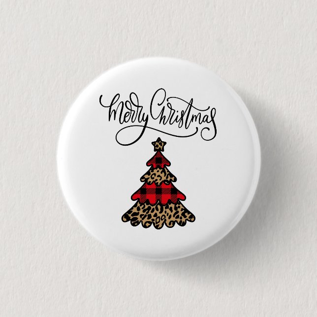 Plaid Christmas Tree Design Merry Christmas 1 Inch Round Button (Front)
