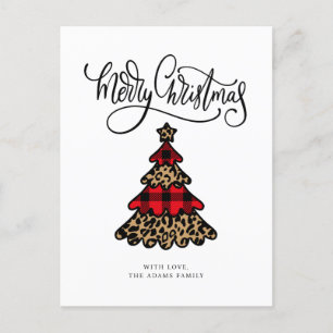 Plaid Christmas Tree Design Merry Christmas Holiday Postcard