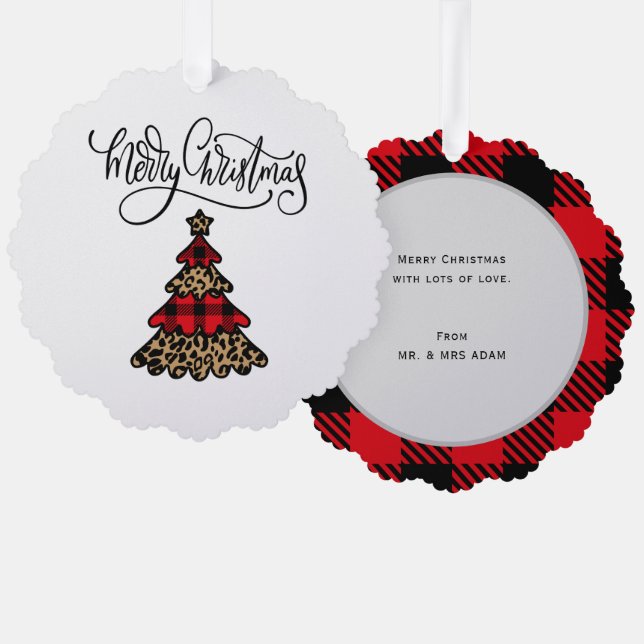 Plaid Christmas Tree Design Merry Christmas Ornament Card (Front/Back)