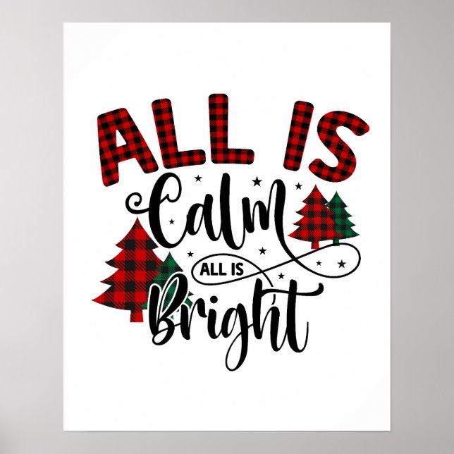 Plaid Christmas Tree Pattern Xmas Quote Poster (Front)