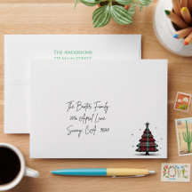 Plaid Christmas Tree Return Address 
