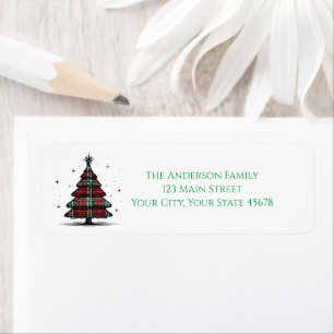 Plaid Christmas Tree Return Address Label