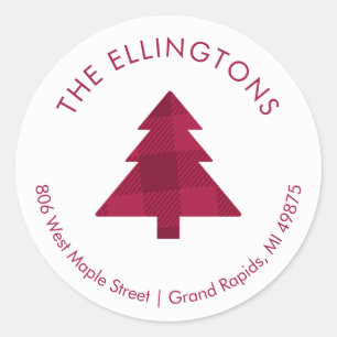 Plaid Christmas Tree Return Address Sticker