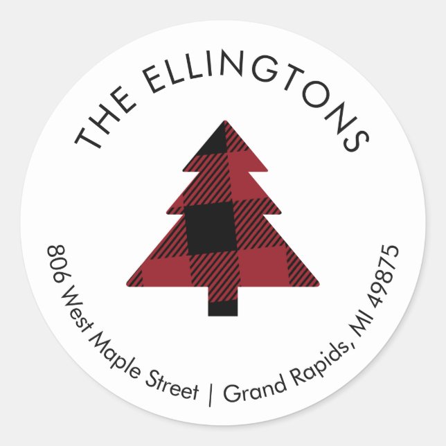 Plaid Christmas Tree Return Address Sticker (Front)