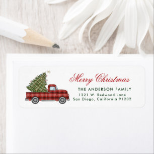 Plaid Christmas Tree Truck Return Address Label