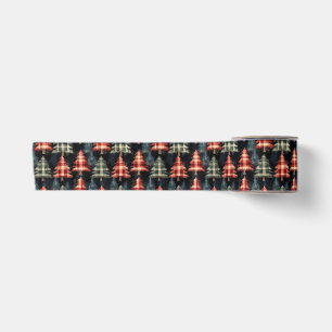 Plaid Christmas Trees on Black Satin Ribbon