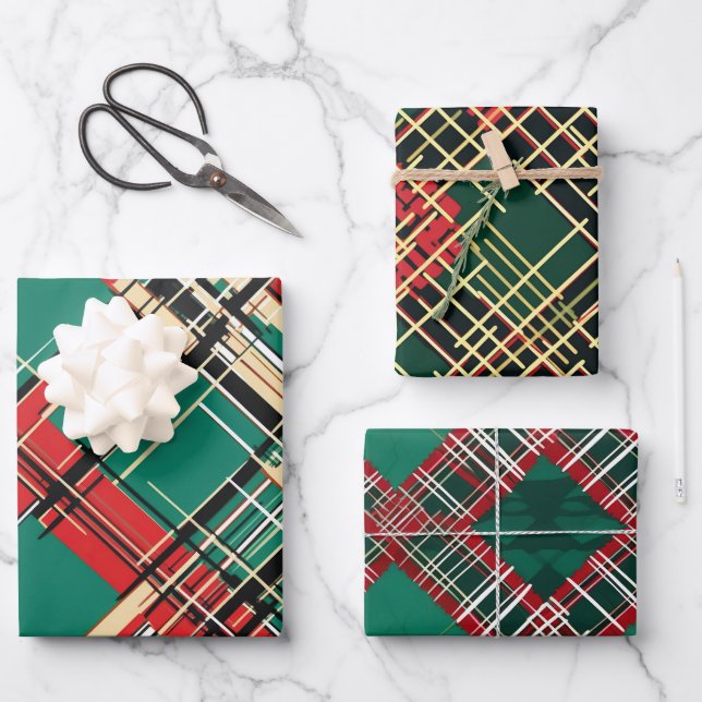 Plaid Christmas Xmas Gift Wrapping Paper Rolls (Front)