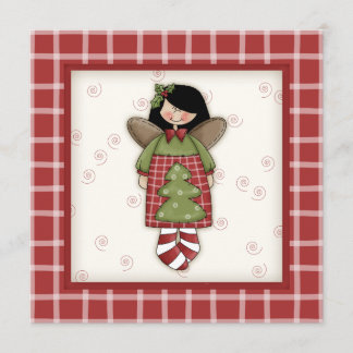 Plaid Clad Angel Fun Christmas Party Invitations