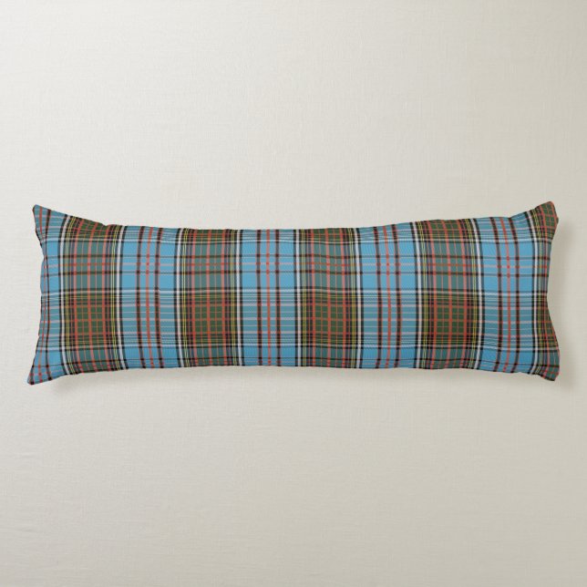 Plaid Clan Anderson Brown Teal Check Tartan Body Pillow (Front)