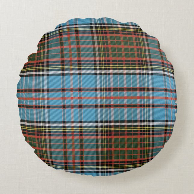 Plaid Clan Anderson Rustic Check Tartan Round Pillow (Front)
