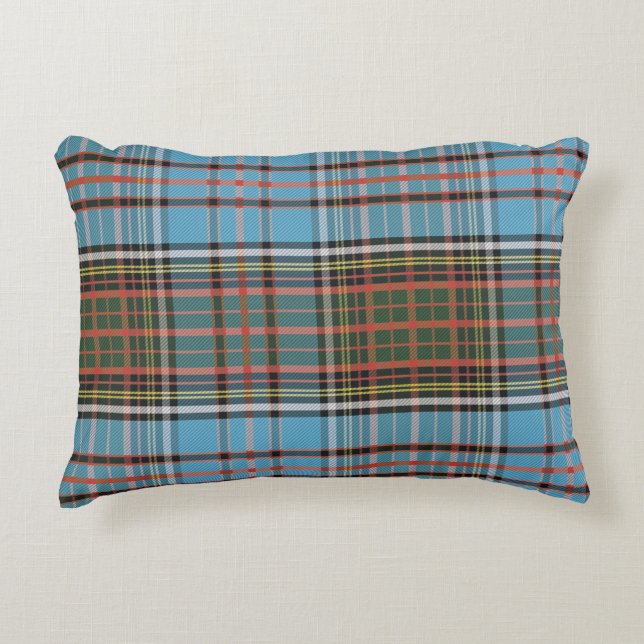 Plaid Clan Anderson Sky Blue Brown Check Tartan Accent Pillow (Front)