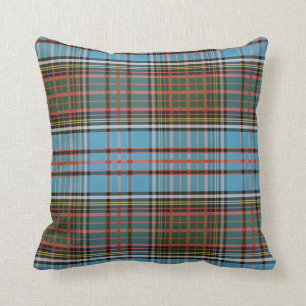 Plaid Clan Anderson Sky Blue Brown Check Tartan Throw Pillow
