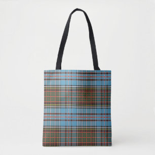 Plaid Clan Anderson Tartan Teal Grey Check Tote Bag
