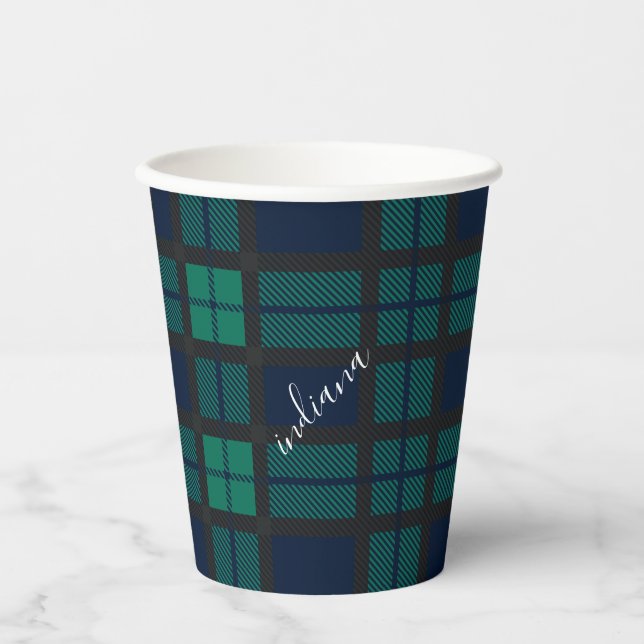 Plaid Clan Black Watch Blue Black Tartan Paper Cups (Front)