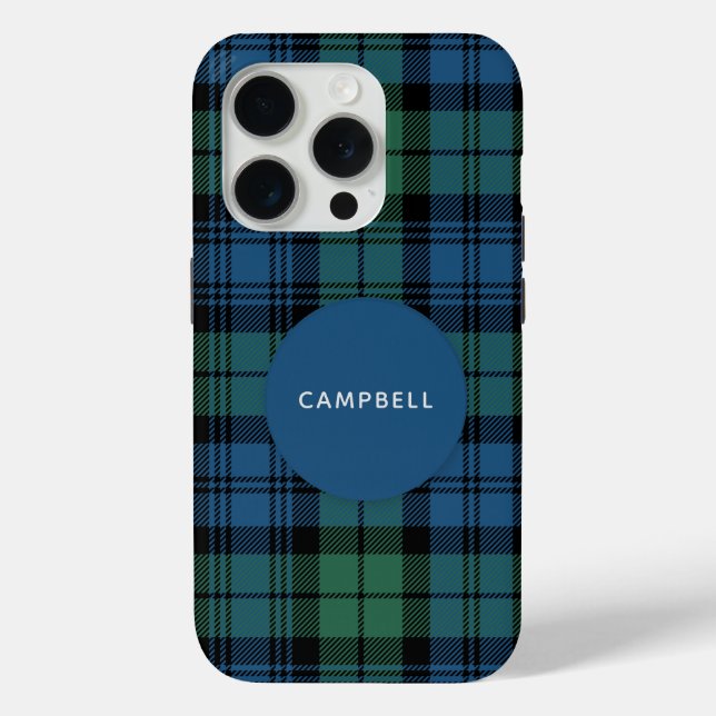 Plaid Clan Campbell Green Blue Tartan Custom Case-Mate iPhone Case (Back)