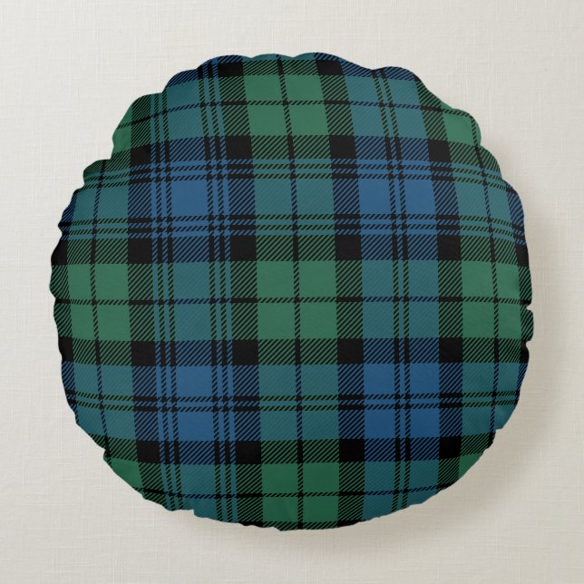 Plaid Clan Campbell Tartan Green Blue Black Check Round Pillow (Front)