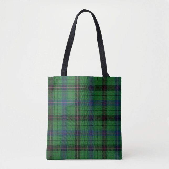 Plaid Clan Davidson Tartan Black Green Check Tote Bag (Front)
