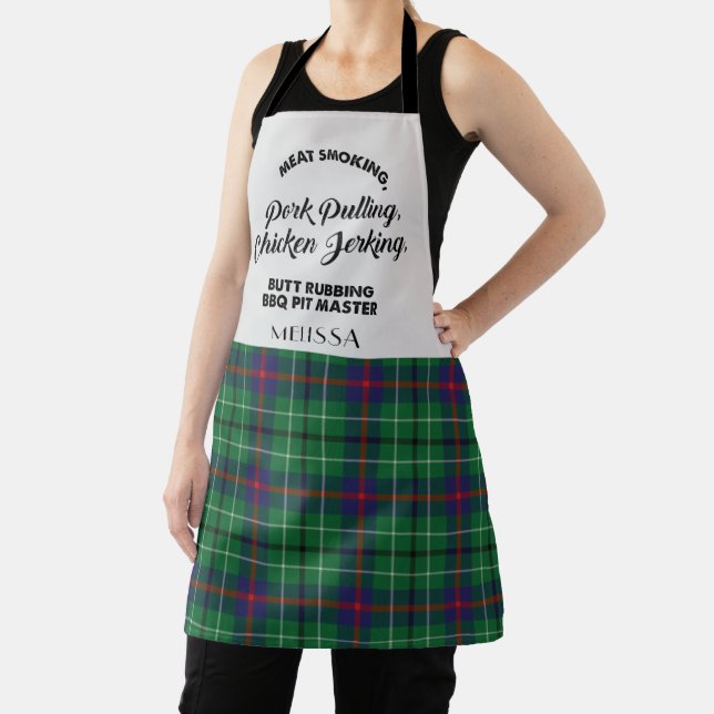 Plaid Clan Duncan Green Chequered Tartan Kitchen Apron (Insitu)