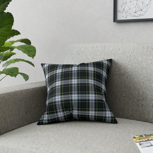 Plaid Clan Gordon White Green Check Tartan Throw Pillow (Clan Gordon Tartan Plaid Rustic Throw Pillow)
